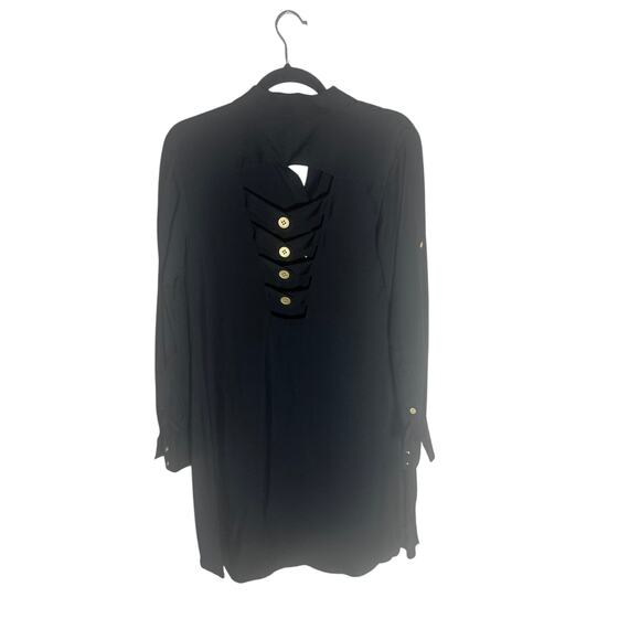 RACHEL Rachel Roy Women's Black Button-Up Shirt Dress Gold Accents Long Sleeves - Picture 3 of 12